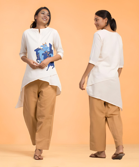 Nandhi Ladies Kurtha - Off White - Nandi Organic Cotton Product Nandhi Ladies Kurtha - Off White - Nandi Organic Cotton Product