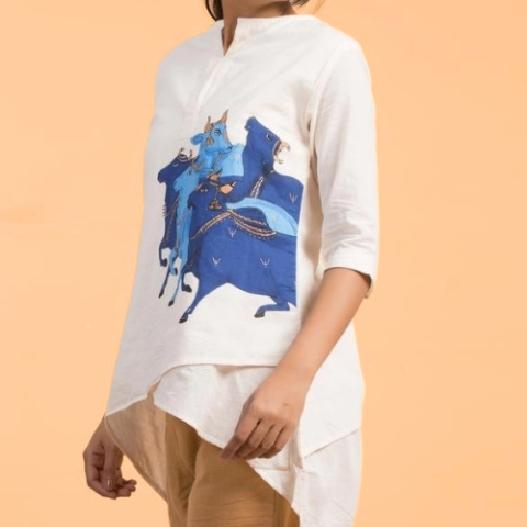 Nandhi Ladies Kurtha - Off White - Nandi Organic Cotton Product Nandhi Ladies Kurtha - Off White - Nandi Organic Cotton Product