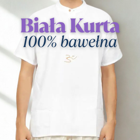 Weiße Kurta 100% Bio-Baumwolle mit gesticktem "Aum"-Schriftzug Weiße Kurta 100% Bio-Baumwolle mit gesticktem "Aum"-Schriftzug