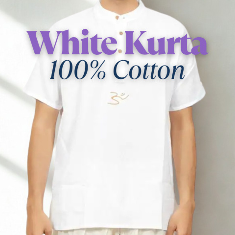 Weiße Kurta 100% Bio-Baumwolle mit gesticktem "Aum"-Schriftzug Weiße Kurta 100% Bio-Baumwolle mit gesticktem "Aum"-Schriftzug